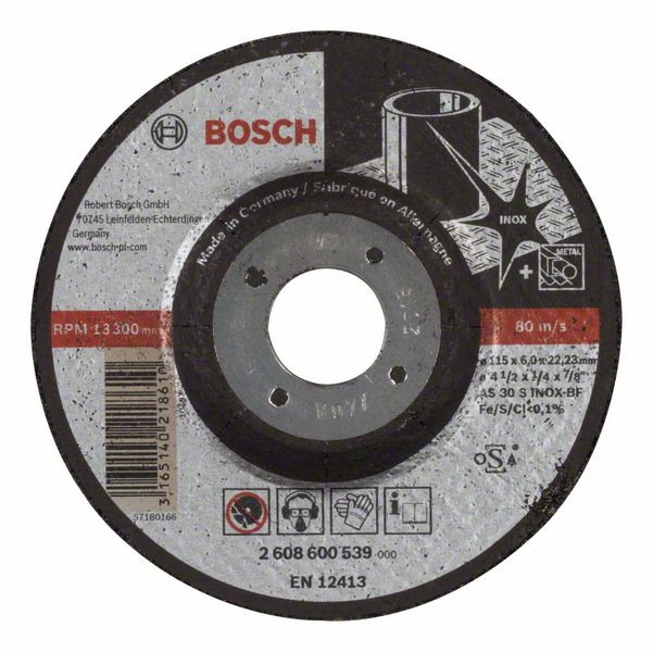 Schruppscheibe gekröpft Expert for Inox AS 30 S INOX BF, 115 mm, 22,23 mm, 6 mm<br>