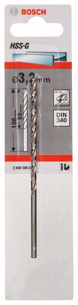 Metallbohrer HSS-G, DIN 340, 3,2 x 69 x 106 mm, 1er-Pack<br>