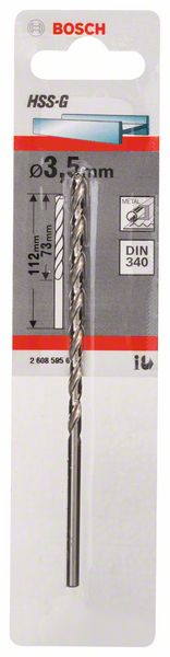Metallbohrer HSS-G, DIN 340, 3,5 x 73 x 112 mm, 1er-Pack<br>