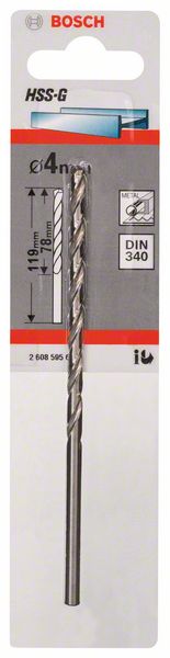 Metallbohrer HSS-G, DIN 340, 4 x 78 x 119 mm, 1er-Pack<br>