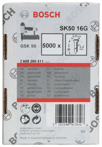 Senkkopf-Stift SK50 16G, 1,2 mm, 16 mm, verzinkt<br>