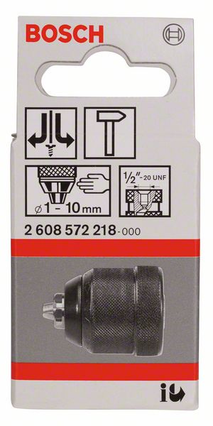 Schnellspannbohrfutter bis 10 mm, 1 bis 10 mm, 1/2 Zoll bis 20<br>