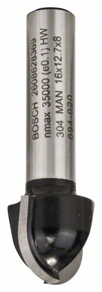 Hohlkehlfräser, 8 mm, R1 8 mm, D 16 mm, L 12,4 mm, G 45 mm<br>