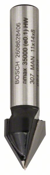 V-Nutfräser, 8 mm, D1 11 mm, L 13,7 mm, G 45 mm, 60°<br>