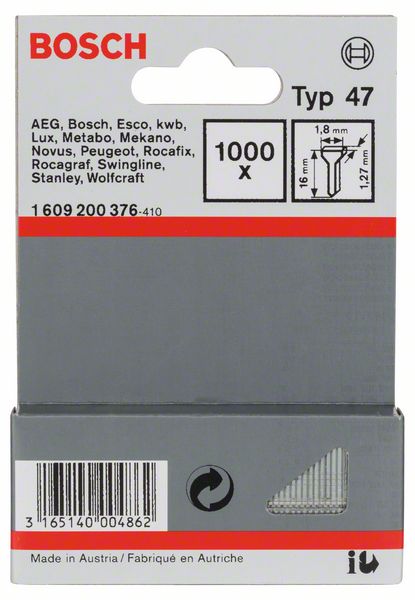 Tackernagel Typ 47, 1,8 x 1,27 x 16 mm, 1000er-Pack<br>