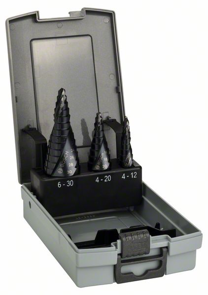 Stufenbohrer HSS-AlTiN-Set, 3-teilig, 4 - 12 mm, 4 - 20 mm, 6 - 30 mm<br>