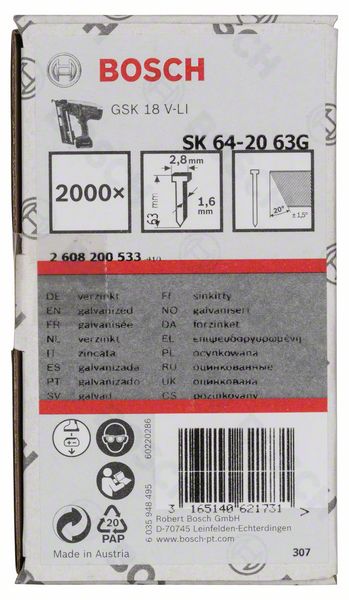 Senkkopf-Stift SK64 20G, 63 mm verzinkt<br>