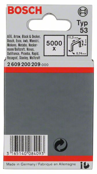 Feindrahtklammer Typ 53, 11,4 x 0,74 x 6 mm, 5000er-Pack<br>