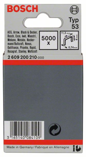 Feindrahtklammer Typ 53, 11,4 x 0,74 x 8 mm, 5000er-Pack<br>