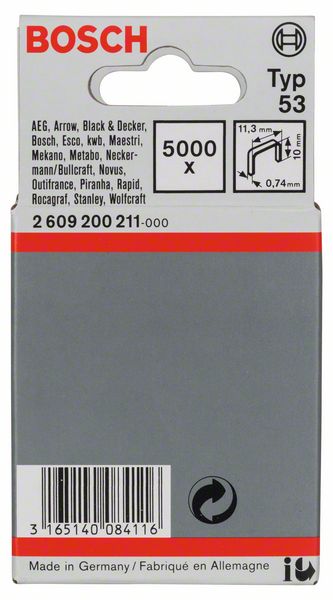 Feindrahtklammer Typ 53, 11,4 x 0,74 x 10 mm, 5000er-Pack<br>