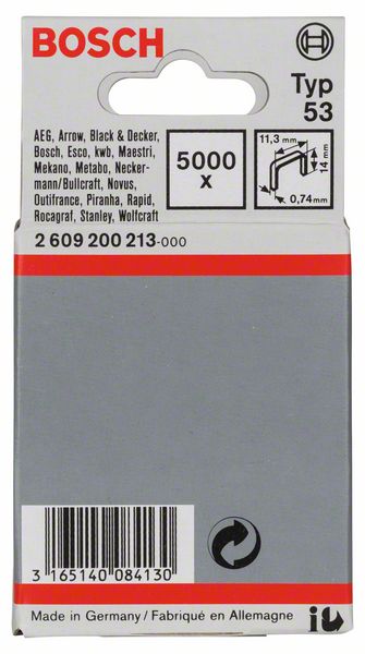Feindrahtklammer Typ 53, 11,4 x 0,74 x 14 mm, 5000er-Pack<br>