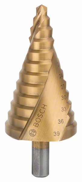 Stufenbohrer HSS-TiN, 6 - 39 mm, 10 mm, 93,5 mm, 12 Stufen<br>
