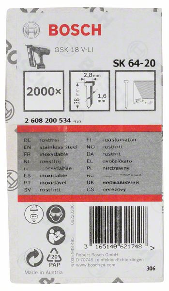 Senkkopf-Stift SK64 20NR, 38 mm Edelstahl<br>