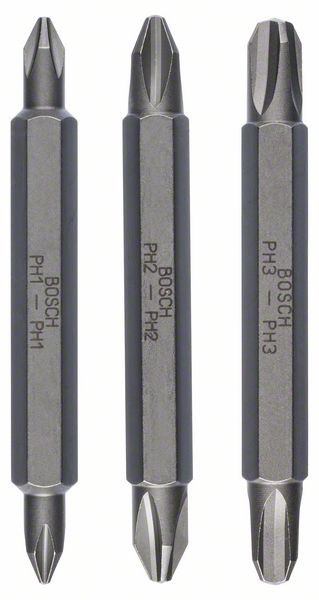 Doppelklingenbit-Set, 3-teilig, PH1, PH1, PH2, PH2, PH3, PH3, 60 mm<br>