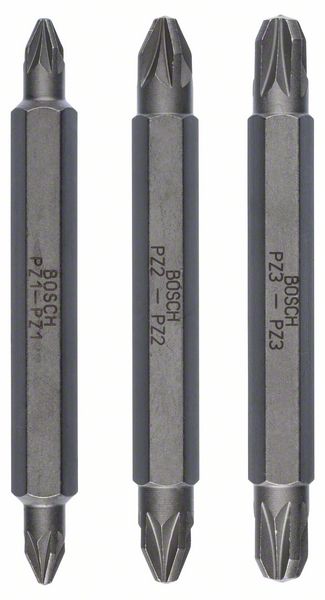 Doppelklingenbit-Set, 3-teilig, PZ1, PZ1, PZ2, PZ2, PZ3, PZ3, 60 mm<br>