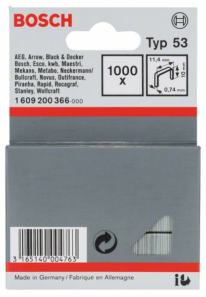 Feindrahtklammer Typ 53, 11,4 x 0,74 x 10 mm, 1000er-Pack<br>