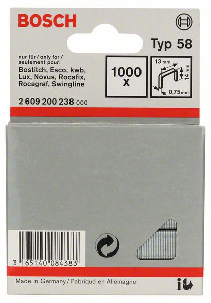 Feindrahtklammer Typ 58, 13 x 0,75 x 14 mm, 1000er-Pack<br>