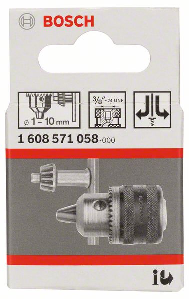 Zahnkranzbohrfutter bis 10 mm, 1 - 10 mm, 3/8 Zoll - 24, für Rechts-/Linkslauf<br>