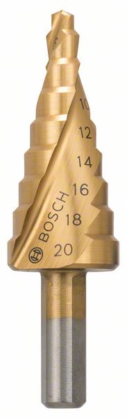 Stufenbohrer HSS-TiN, 4 - 20 mm, 8 mm, 75 mm, 9 Stufen<br>