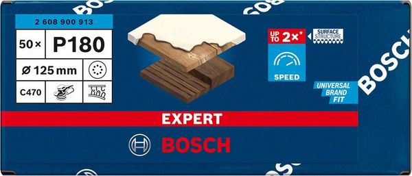 Expert C470 Schleifpapier mit 8 Löchern für Exzenterschleifer, 125 mm, G 180, 50-tlg.<br>