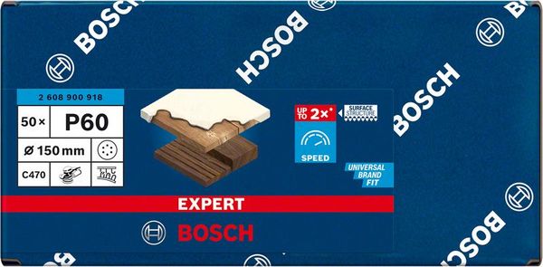 Expert C470 Schleifpapier mit 6 Löchern für Exzenterschleifer, 150 mm, G 60, 50-tlg.<br>