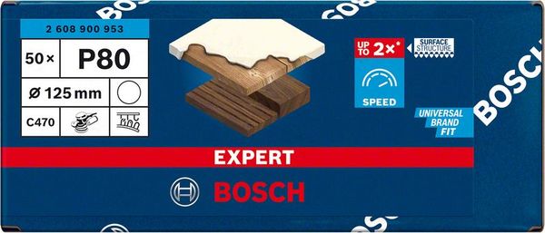 Expert C470 Schleifpapier ohne Löcher für Winkelschleifer und Bohrer, 125 mm, G 80, 50-tlg.<br>