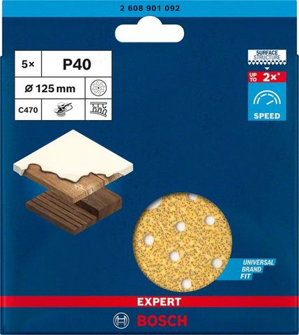 Expert C470 Schleifpapier Mehrloch für Exzenterschleifer, 125 mm, G 40, 5-tlg.<br>