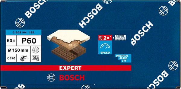 Expert C470 Schleifpapier Mehrloch für Exzenterschleifer, 150 mm, G 60, 50-tlg.<br>