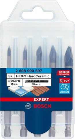 Expert HEX-9 HardCeramic Bohrer-Set, 4/5/6/8/10 mm, 5-tlg.<br>