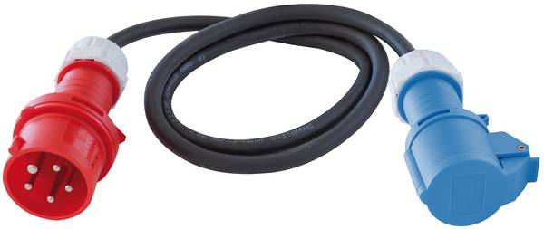 brennenstuhl Adapterleitung (Gummi-Neopren), CEE-Stecker 400V/16A, CEE-Kupplung 230V/16A, Kabel 1,5m H07RN-F 3G2,5 schwarz<br>
