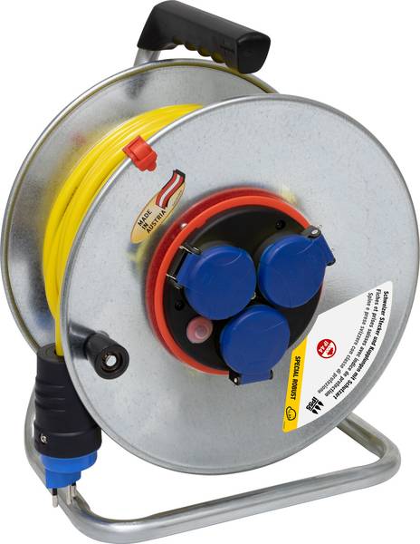 brennenstuhl BAT SK 290 Bretec Kabelrolle, 3x Steckdose T13, Stecker T13, 50m AT-N07V3V3-F 3G1,5 gelb, CH Stecksystem IP55<br>