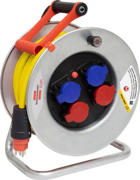 brennenstuhl BAT SK 320 Kabelrolle, 2x Steckdose T25, 2x Steckdose T23, Stecker T25, 25m AT-N07V3V3-F 5G2.5 gelb, CH Stecksystem<br>