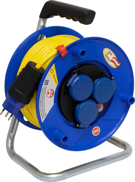 brennenstuhl BAT ST 240 Kabelrolle, 3x Steckdose T13, Stecker T13, 25m AT-N07V3V3-F 3G1,5 gelb, CH Stecksystem IP55<br>