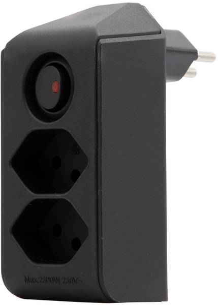 brennenstuhl cleverLINE Abzweigstecker 2-fach schwarz mit Schalter, drehbar bis 300° mit Aufhänger *CH*<br>