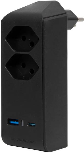 brennenstuhl cleverLINE Abzweigstecker 2-fach schwarz mit USB Typ-A und Typ-C, drehbar bis 300° mit Aufhänger *CH*<br>
