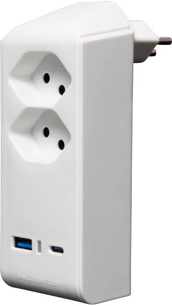 brennenstuhl cleverLINE Abzweigstecker 2-fach weiss mit USB Typ-A und USB Typ-C PD, drehbar bis 300° mit Aufhänger *CH*<br>