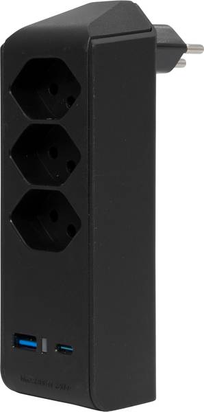 brennenstuhl cleverLINE Abzweigstecker 3-fach schwarz mit USB Typ-A und USB Typ-C, drehbar bis 300° mit Aufhänger *CH*<br>