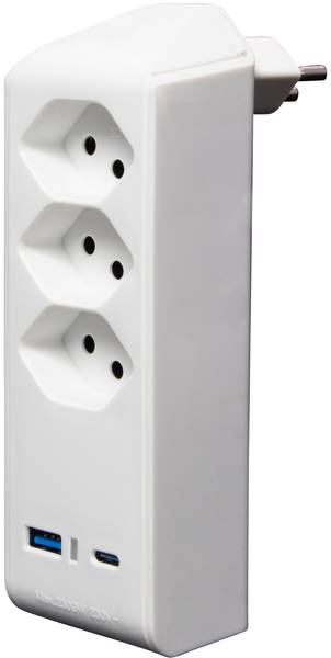 brennenstuhl cleverLINE Abzweigstecker 3-fach weiss mit USB Typ-A und USB Typ-C drehbar bis 300° mit Aufhänger *CH*<br>