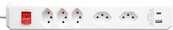brennenstuhl cleverLINE Steckdosenleiste mit Schalter, 3+2-fach weiss mit USB Typ-A und USB Typ-C, 3m H05VV-F 3G1.0 *CH*<br>