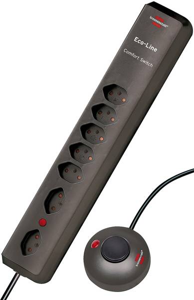 brennenstuhl Eco-Line Comfort Switch Steckdosenleiste 6-fach, 2x 90°-Anordnung, anthrazit 2m H05VV-F 3G1,5 mit Trittschalter *CH<br>