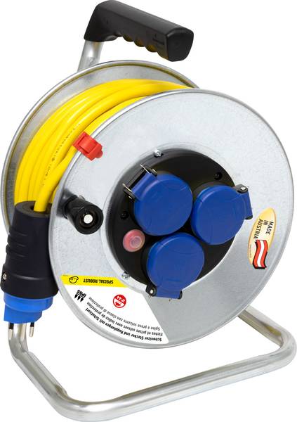brennenstuhl Garant SK 240 Kabelrolle, 3x Steckdose T13, Stecker T13, 25m AT-N07V3V3-F 3G1,5 gelb, CH Stecksystem IP55<br>