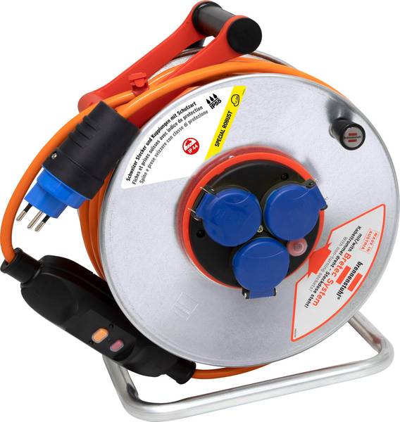 brennenstuhl Garant SK 290 FI + Bretec Kabelrolle, 3x Steckdose T13, Stecker T13, 50m AT-N07V3V3-F 3G1,5 orange, CH Stecksystem <br>