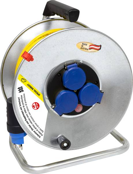 brennenstuhl Garant SK 290 Kabelrolle, 3x Steckdose T13, Stecker T13, 33m AT-N07V3V3-F 3G1,5 gelb, CH Stecksystem IP55<br>