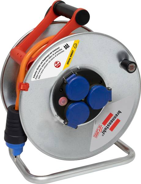 brennenstuhl Garant SK 290 Kabelrolle, 3x Steckdose T13, Stecker T13, 33m AT-N07V3V3-F 3G1,5 orange, CH Stecksystem IP55<br>