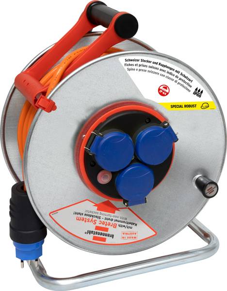 brennenstuhl Garant SK 290 + Bretec Kabelrolle, 3x Steckdose T13, Stecker T13, 33m AT-N07V3V3-F 3G1,5 orange, CH Stecksystem IP5<br>