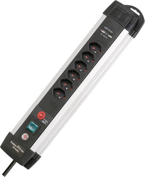 brennenstuhl Premium-Alu-Line Steckdosenleiste mit USB-Ladefunktion 6-fach 3m H05VV-F 3G1,5 *CH*<br>