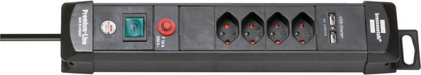 brennenstuhl Premium-Line Steckdosenleiste mit 2x USB-Ladefunktion 4-fach schwarz 3m H05VV-F3G1,5 *CH*<br>