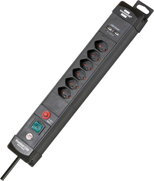 brennenstuhl Premium-Line Steckdosenleiste mit 2x USB-Ladefunktion 6-fach schwarz 3m H05VV-F3G1,5 *CH*<br>