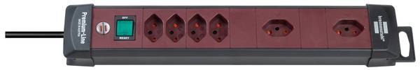 brennenstuhl Premium-Line Technik Steckdosenleiste 4+2-fach schwarz/bordeaux 3m H05VV-F 3G1,5 2 Steckdosen mit spezieller 90°- S<br>