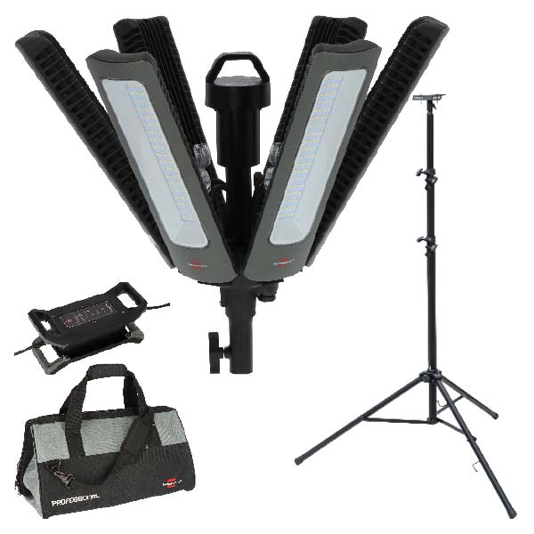 brennenstuhl Rondo Professional 360° LED Baustrahler JF9120, 185W, 40500 lm im Set mit Stativ und Tranpsorttasche<br>